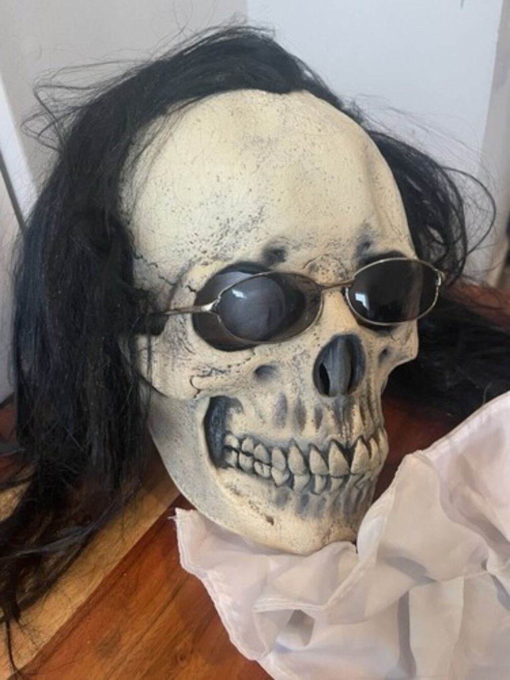 Mario Chiodo Studios Adult Skull Halloween Mask with Black Hair Sunglasses